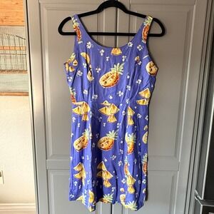 Kahala‎ Vintage Women's Hawaiian Pineapple Aloha Sundress, Purple Yellow, S